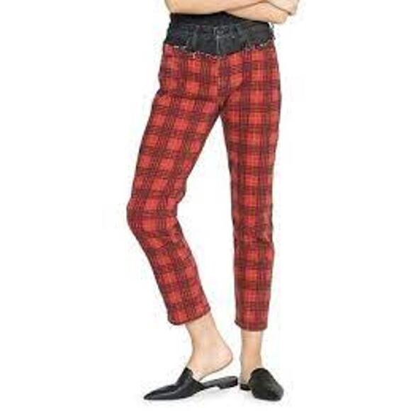 Hudson Jeans Bettie Taper Jeans High Rise Red Plaid Tartan 26 Punk Ska Grunge - Picture 11 of 11